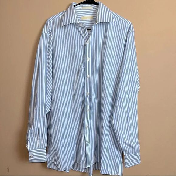 Michael Kors Blue & White Pinstripe Button Down Collared Dress Shirt Size 17 - Picture 1 of 7